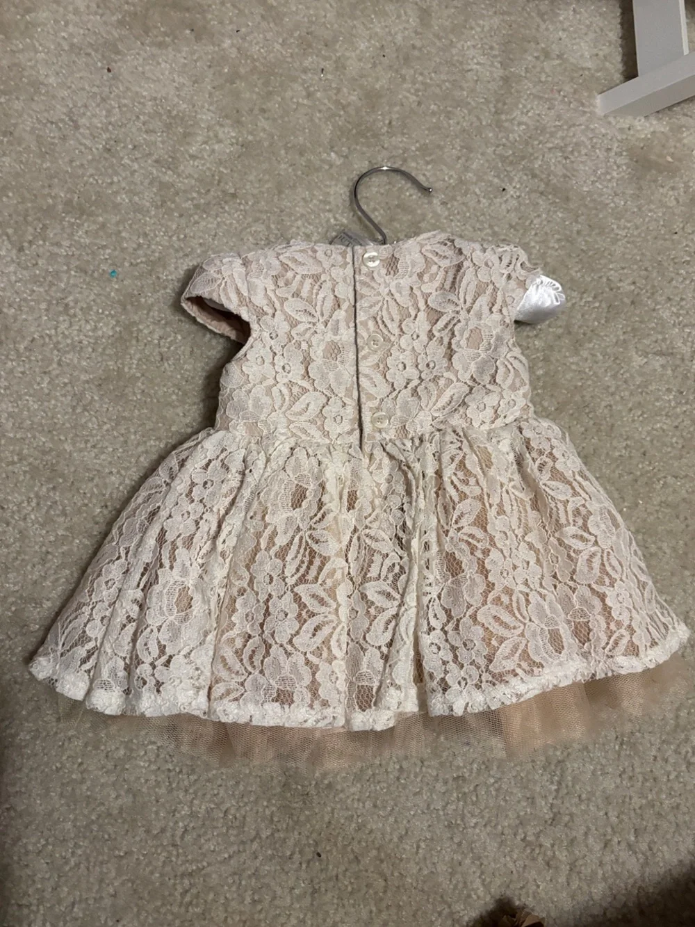 Ivory Lace Party Dress with Satin Waist and Tulle Flower with diaper cover/shoes